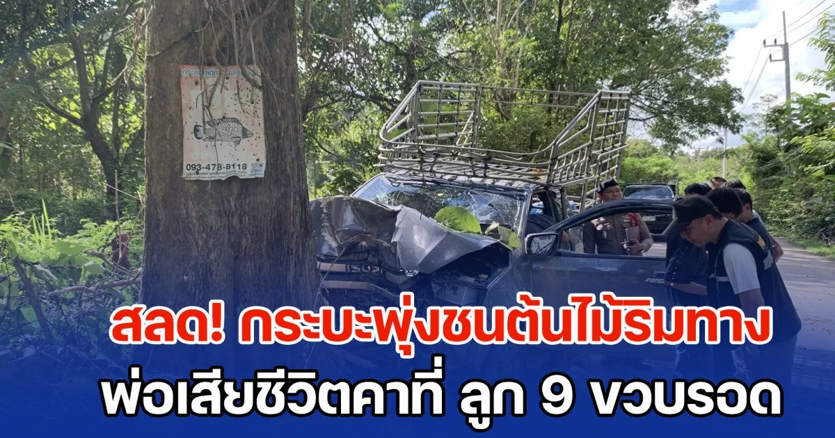 สุดสลด! กระบะพุ่งชนต้นไม้ริมทาง พ่อเสียชีวิตคาที่ ลูก 9 ขวบนั่งมาด้วย รอดปาฏิหาริย์