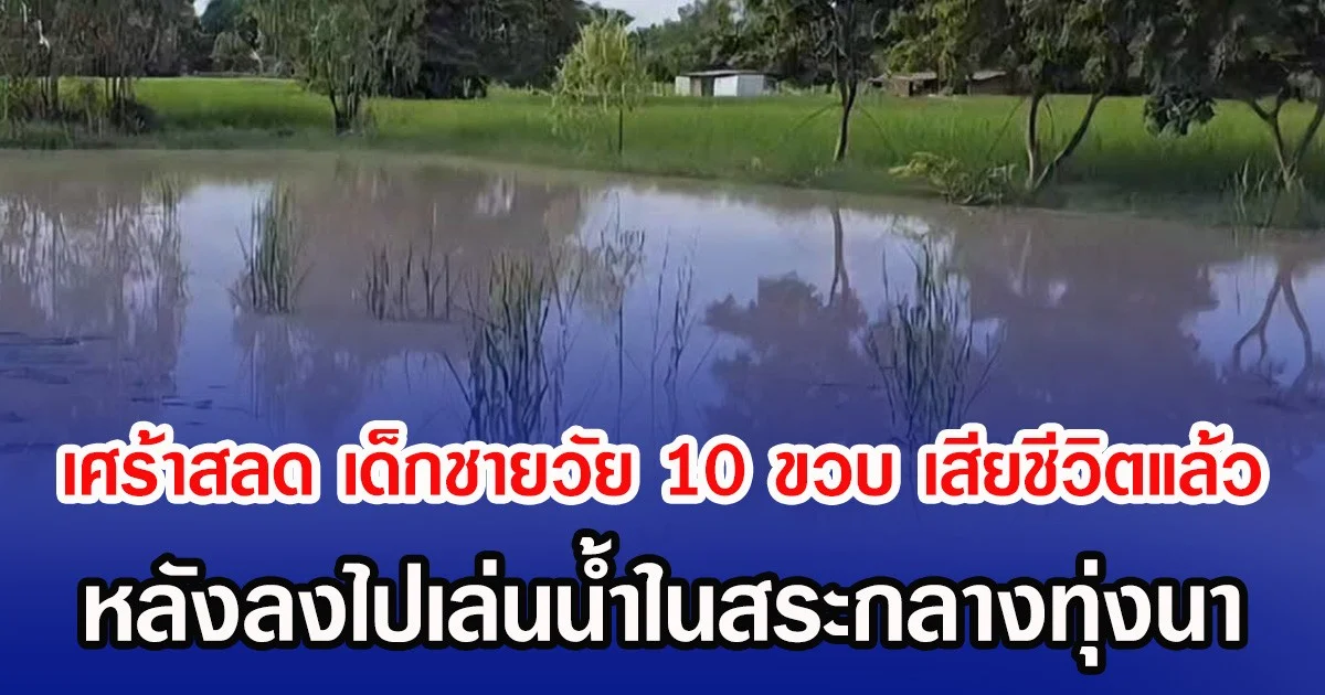 เศร้าสลด เด็กชายวัย 10 ขวบ เสียชีวิตแล้ว หลังลงไปเล่นนํ้าในสระกลางทุ่งนา