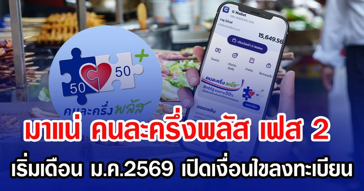 มาแน่ คนละครึ่งพลัส เฟส 2 เริ่มเดือน ม.ค.2569 เปิดเงื่อนไขลงทะเบียน