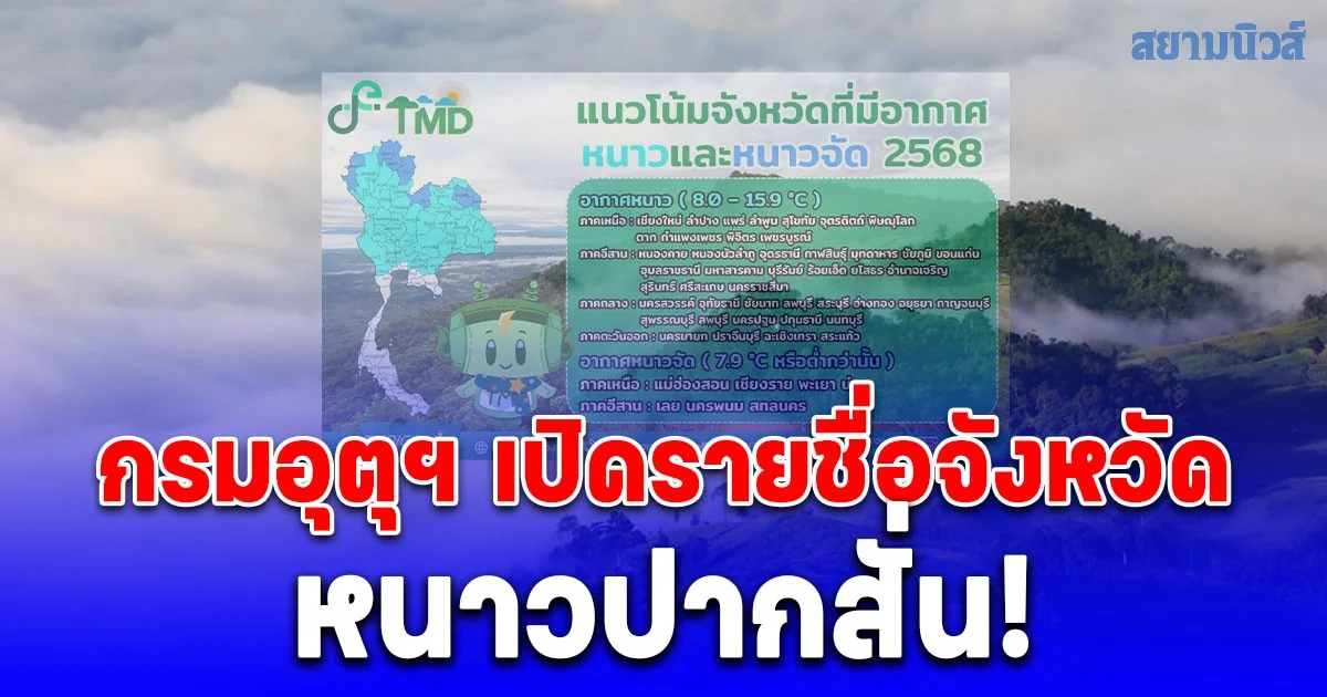 กรมอุตุฯ เปิดรายชื่อจังหวัด หนาวปากสั่น!