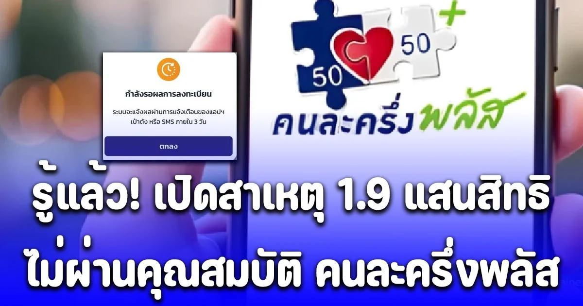 รู้แล้ว เปิดสาเหตุ 1.9 แสนสิทธิ ไม่ผ่านคุณสมบัติ คนละครึ่งพลัส