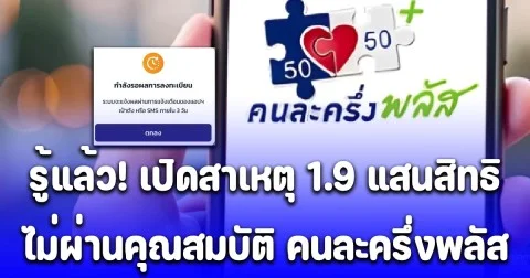 รู้แล้ว เปิดสาเหตุ 1.9 แสนสิทธิ ไม่ผ่านคุณสมบัติ คนละครึ่งพลัส