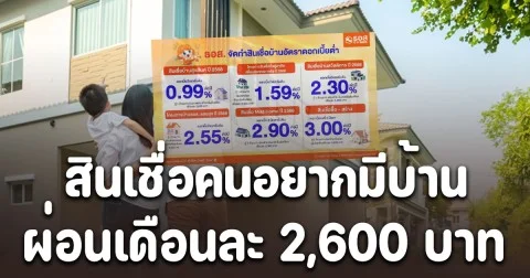 ธอส.ปล่อยสินเชื่อคนอยากมีบ้าน ผ่อนนานสุด 40 ปี เดือนละ 2,600