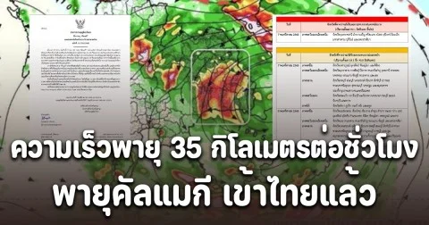 พายุคัลแมกี เข้าไทยแล้ว ความเร็วพายุ 35 กิโลเมตรต่อชั่วโมง จังหวัดแรกโดนก่อน