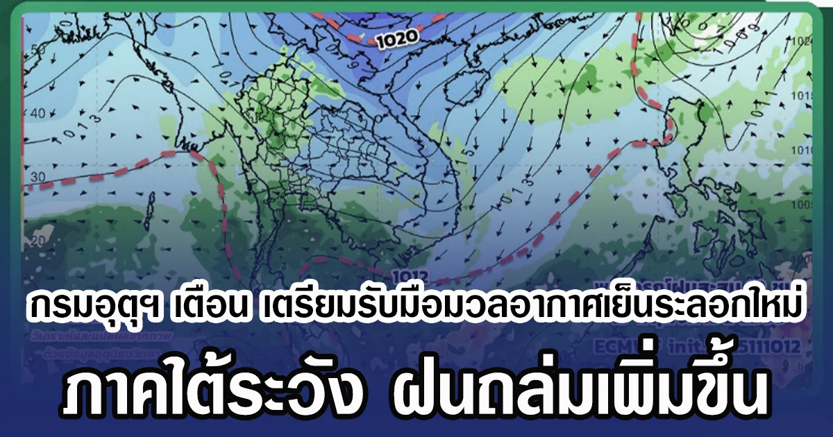 กรมอุตุฯ เตือน เตรียมรับมือมวลอากาศเย็นระลอกใหม่ ภาคใต้ระวัง ฝนถล่มเพิ่มขึ้น