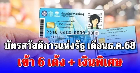 บัตรสวัสดิการแห่งรัฐ เงินพิเศษ โอนรอบที่ 2 เดือน ธ.ค.68 รับสิทธิ 6 เด้ง