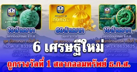 6 เศรษฐีใหม่ เดือนพฤศจิกายนมาแล้ว! ถูกรางวัลที่ 1 สลากออมทรัพย์ ธ.ก.ส.