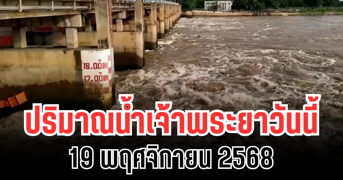 ปริมาณน้ำเจ้าพระยาวันนี้ 19 พฤศจิกายน 2568