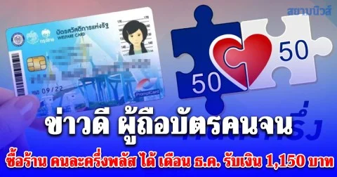 ยินดีด้วย! บัตรคนจน ซื้อร้าน คนละครึ่งพลัส ได้ เดือน ธ.ค. 68 รับเงิน 1,150 บาท