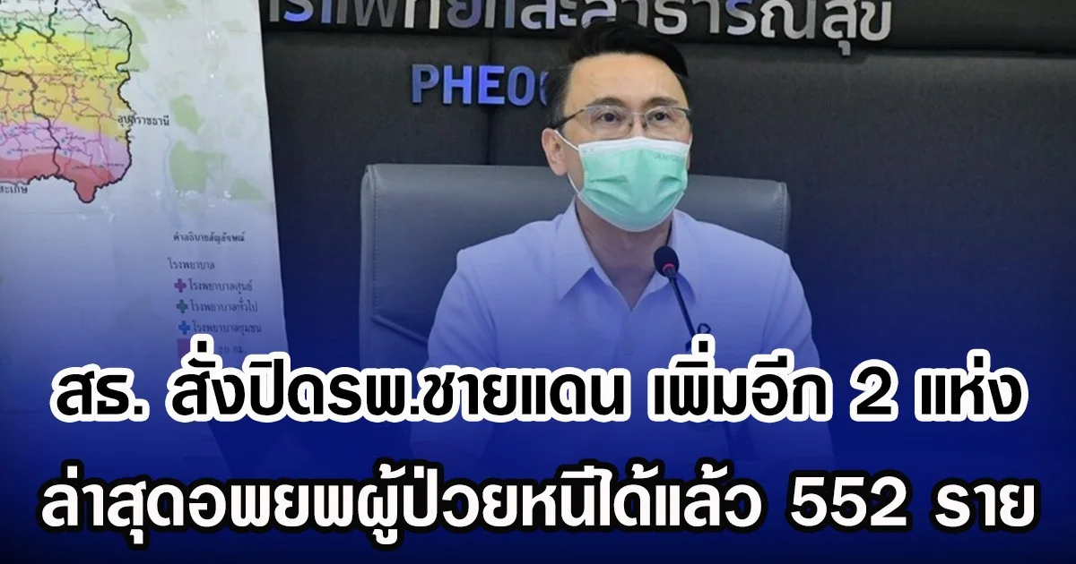 สธ.สั่งปิดรพ.ชายแดน เพิ่มอีก 2 แห่ง ล่าสุดอพยพผู้ป่วยหนีได้แล้ว 552 ราย