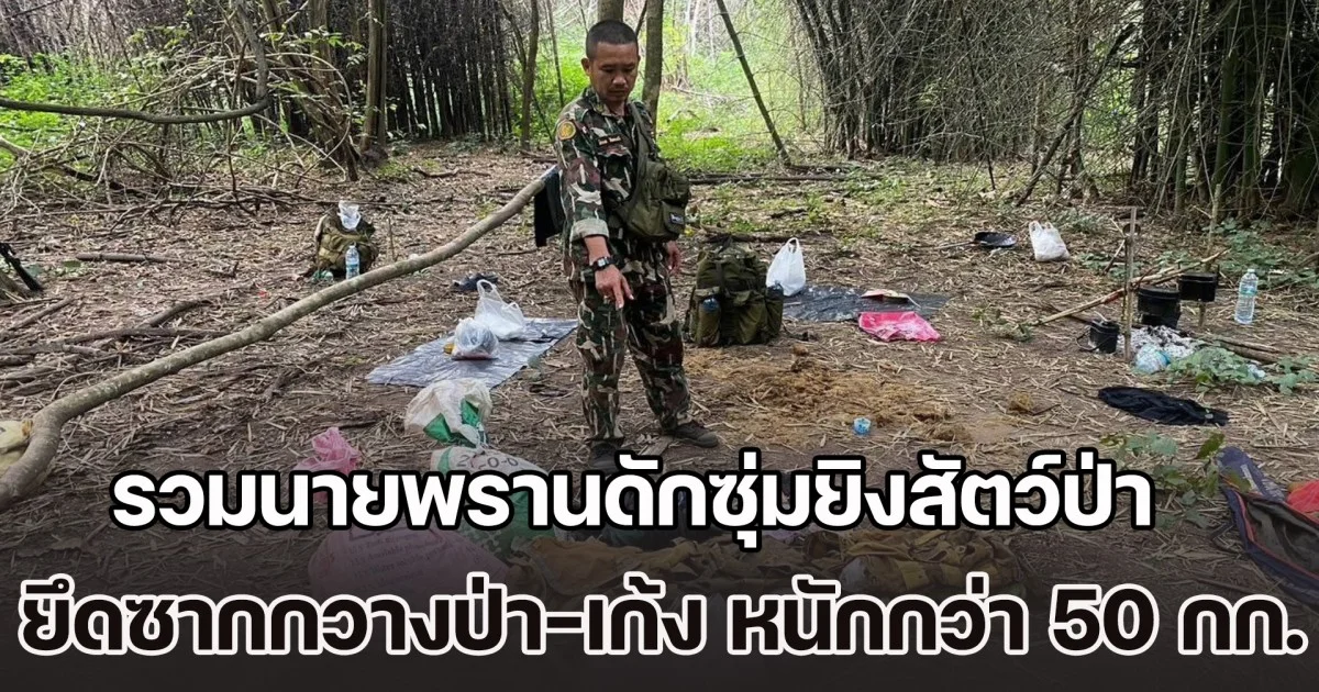 จนท.อุทยานฯไทรโยค รวมนายพรานดักซุ่มยิงสัตว์ป่า ยึดซากกวางป่า-เก้ง หนักกว่า 50 กก.