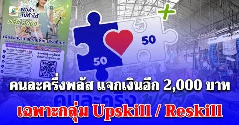 คนละครึ่งพลัส แจกเงินอีก 2,000 บาท เข้าบัญชี 25 ธ.ค. นี้ เฉพาะกลุ่ม Upskill / Reskill