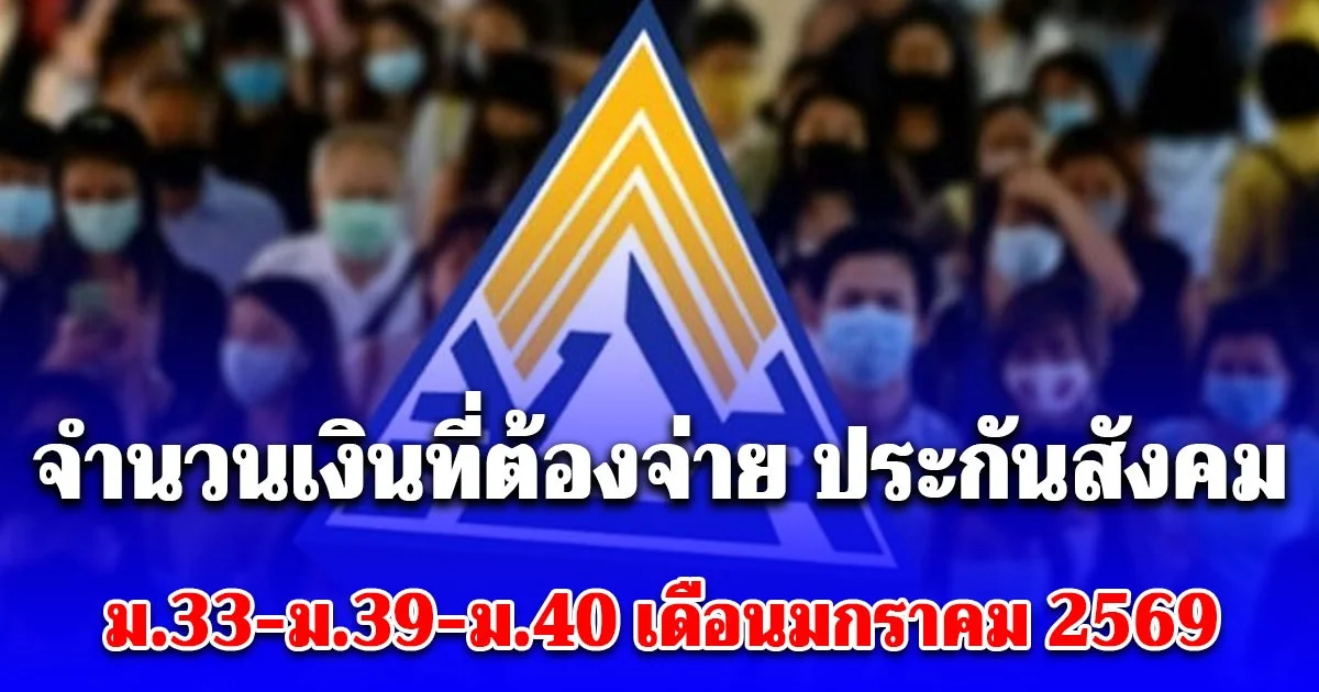ประกาศแล้ว! จำนวนเงินที่ต้องจ่าย ประกันสังคม ม.33-ม.39-ม.40 เดือนมกราคม 2569