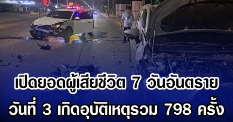 เปิดยอดผู้เสียชีวิต 7 วันอันตราย วันที่ 3 เกิดอุบัติเหตุรวม 798 ครั้ง