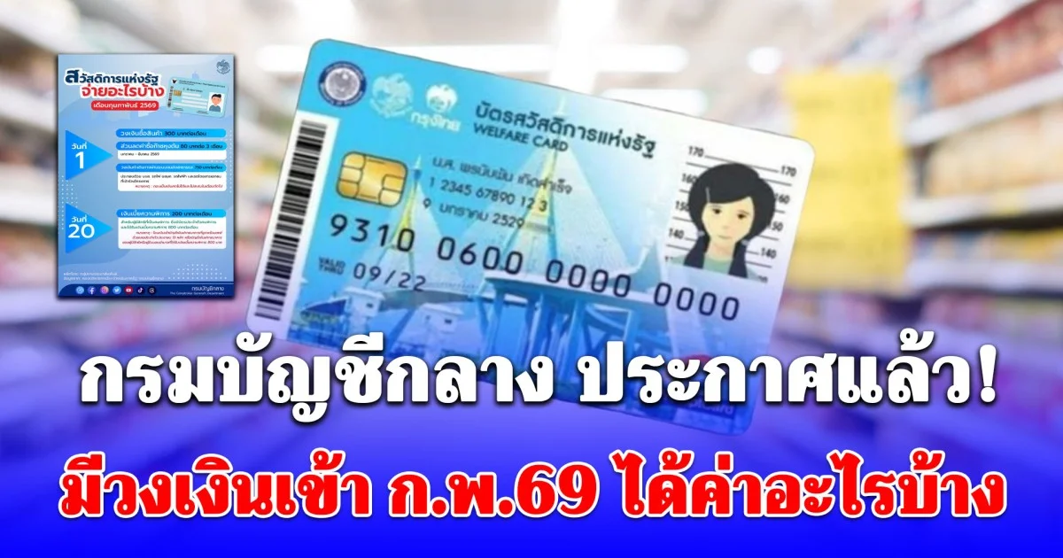 กรมบัญชีกลาง ประกาศแล้ว! ผู้ถือบัตรคนจนปัจจุบัน มีวงเงินเข้า ก.พ.69 ได้ค่าอะไรบ้าง