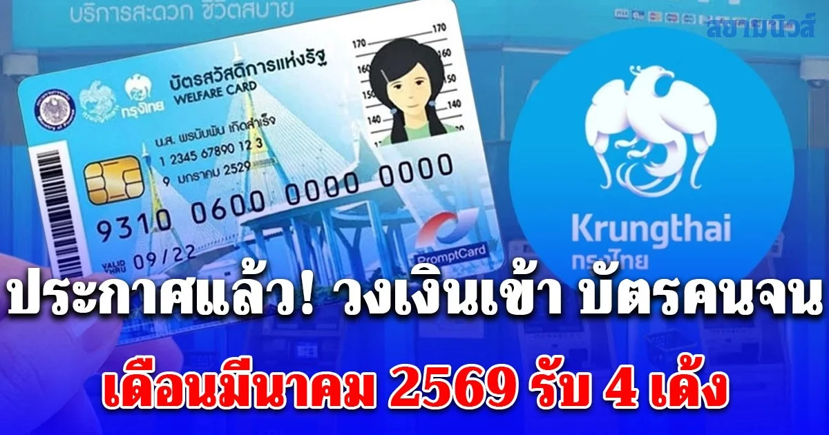 ประกาศแล้ว! วงเงินเข้า บัตรคนจน เดือนมีนาคม 2569 รับ 4 เด้ง รอบใหม่เตรียมทบทวนสิทธิลงทะเบียน