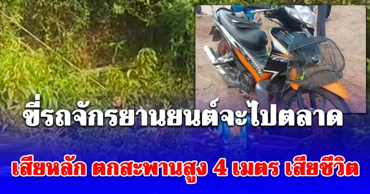 ชายอายุ 55 ปี ขี่รถจักรยานยนต์จะไปตลาด เสียหลัก ตกสะพานสูง 4 เมตร เสียชีวิต