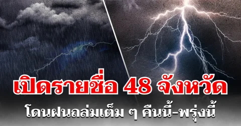 ประกาศเเล้ว! กรมอุตุฯ เปิดรายชื่อ 48 จังหวัด โดนฝนถล่มเต็ม ๆ คืนนี้-พรุ่งนี้