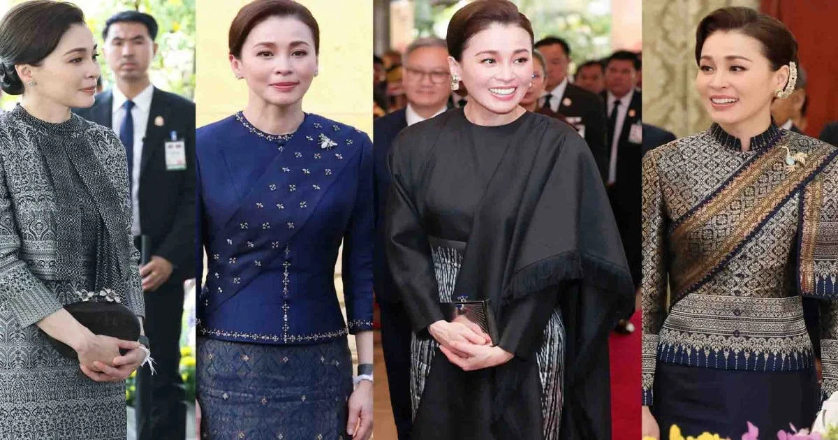 ความงดงามฉลองพระองค์ ทั้ง 5  ชุดพระราชินี เยือนลาวชูผ้าไหมไทยงามจับใจ