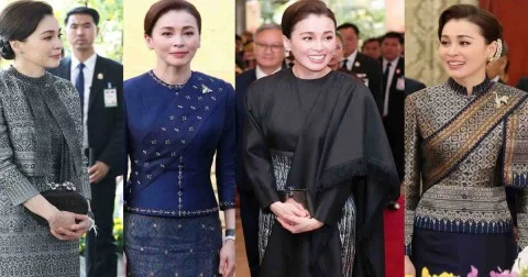 ความงดงามฉลองพระองค์ ทั้ง 5  ชุดพระราชินี เยือนลาวชูผ้าไหมไทยงามจับใจ