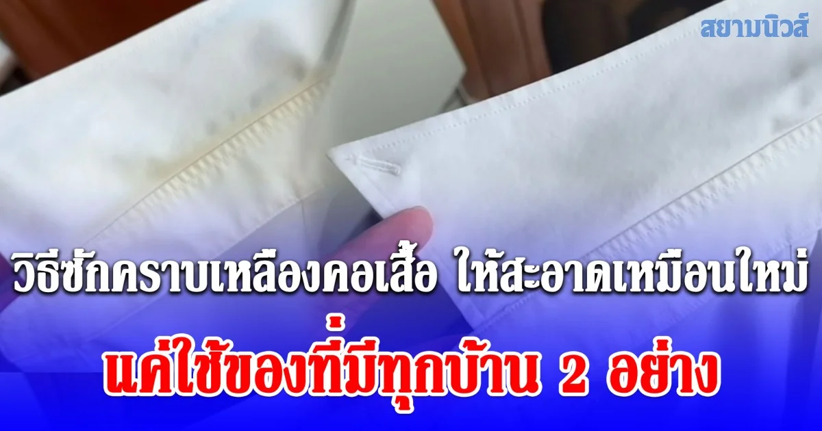 ไม่เคยรู้มาก่อน วิธีซักคราบเหลืองคอเสื้อ ให้สะอาดเหมือนใหม่ แค่ใช้ของที่มีทุกบ้าน 2 อย่าง