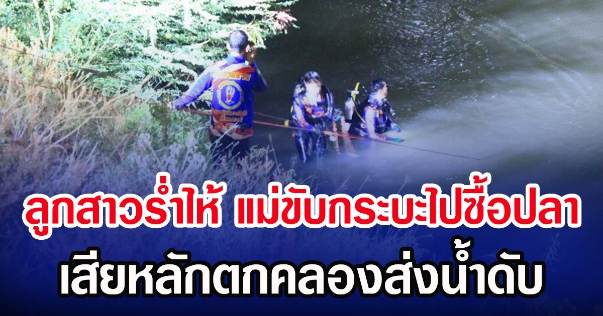 ลูกสาวร่ำไห้ แม่ขับกระบะไปซื้อปลา เสียหลักตกคลองส่งน้ำดับ