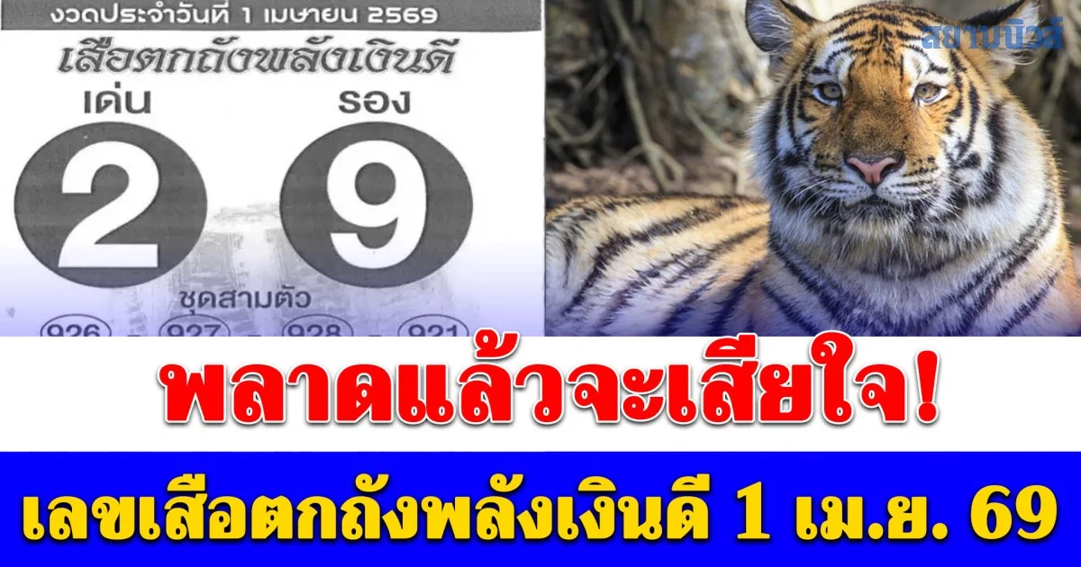 พลาดแล้วจะเสียใจ! เลข เสือตกถังพลังเงินดี 1 เม.ย. 69