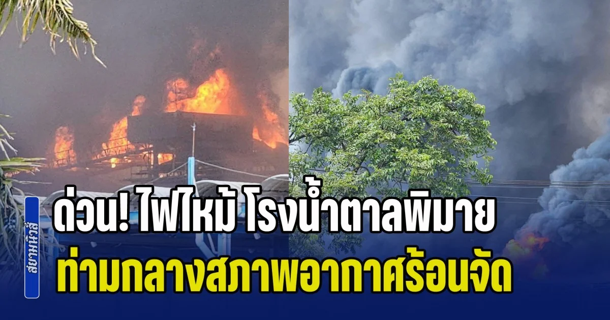 ด่วน! ไฟไหม้ โรงน้ำตาลพิมาย ท่ามกลางสภาพอากาศร้อนจัดสูงถึง 41 องศาฯ ขณะนี้ยังคุมเพลิงไม่ได้