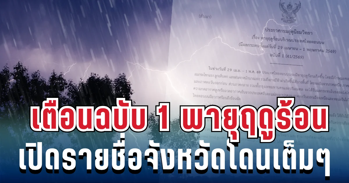 มาแน่หนักด้วย! เตือนด่วน พายุฤดูร้อนฉบับแรก เปิดชื่อจังหวัดเสี่ยงสูง ฝนถล่มหนัก