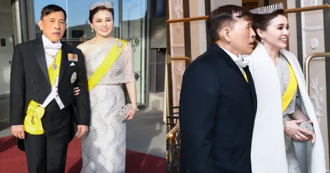 สง่างาม พระราชินี ฉลองพระองค์ชุดราตรียาว สวมมงกุฎ ใส่เครื่องราชอิสยาภรณ์สายสะพายจักรี