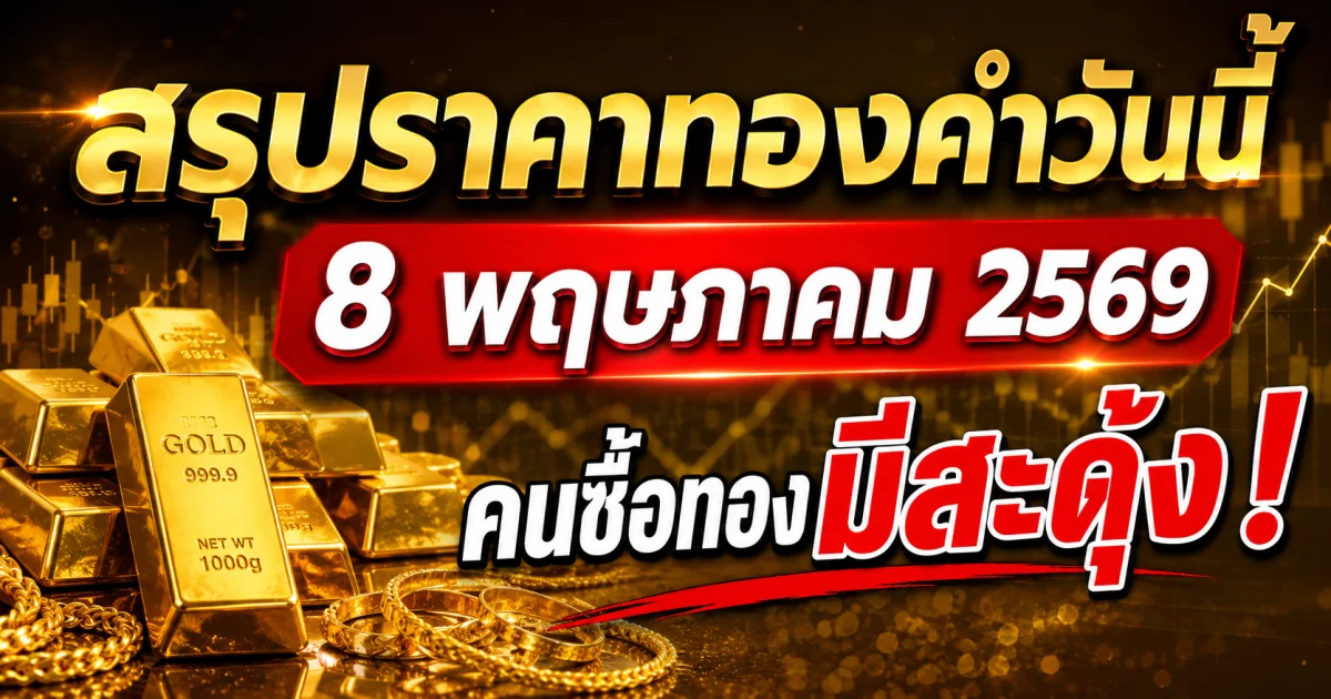 สรุปราคาทองคำวันนี้ 8 พฤษภาคม 2569 คนซื้อทองมีสะดุ้ง!