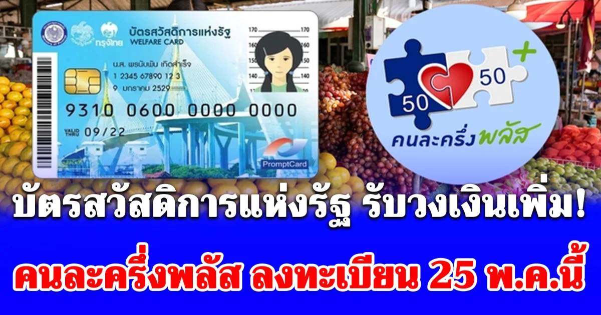 บัตรสวัสดิการแห่งรัฐ รับวงเงินเพิ่ม! คนละครึ่งพลัส ลงทะเบียน25 พ.ค.นี้