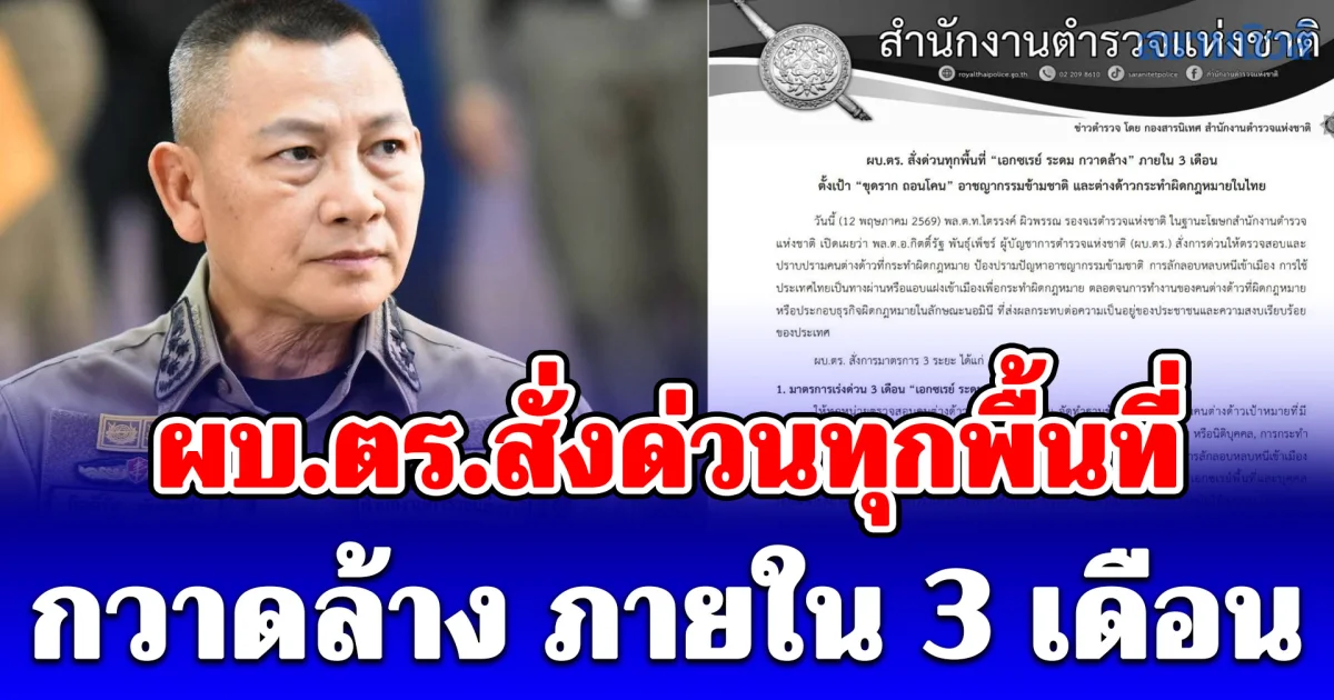 ผบ.ตร.สั่งด่วนทุกพื้นที่ ระดมกวาดล้าง ต่างด้าวผิดกฎหมายภายใน 3 เดือน
