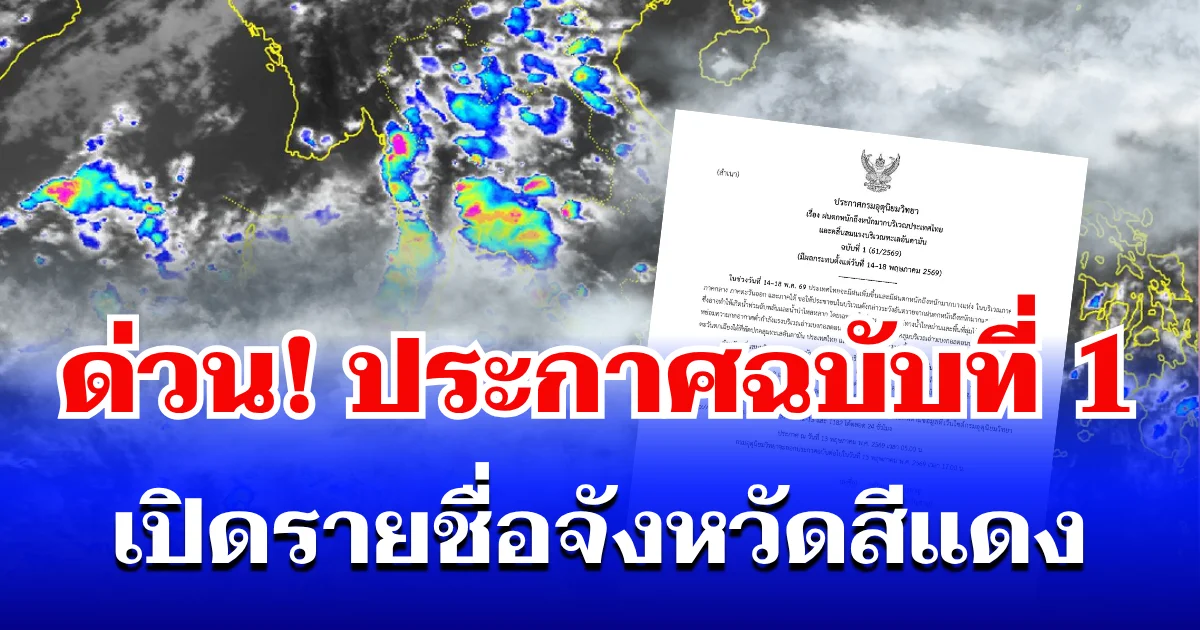 ด่วน! กรมอุตุฯ ประกาศฉบับที่ 1 ฝนถล่มทั่วไทย เปิดรายชื่อจังหวัดสีแดง โดนหนักสุด