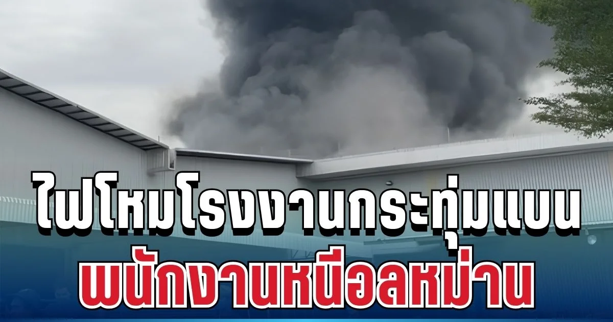 ด่วน! ไฟโหมโรงงานกระทุ่มแบน ควันโหมหนัก พนักงานหนีอลหม่าน
