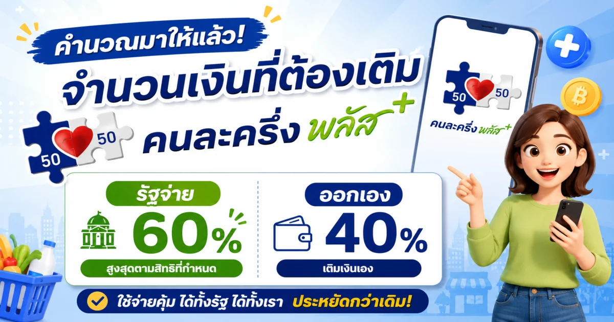 คำนวณมาให้แล้ว! จำนวนเงินที่ต้องเติม คนละครึ่ง พลัส รัฐจ่าย 60 ออกเอง 40