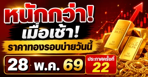 หนักกว่าเมื่อเช้า! ราคาทองรอบบ่ายวันนี้ 28 พ.ค. 69 ประกาศครั้งที่ 22