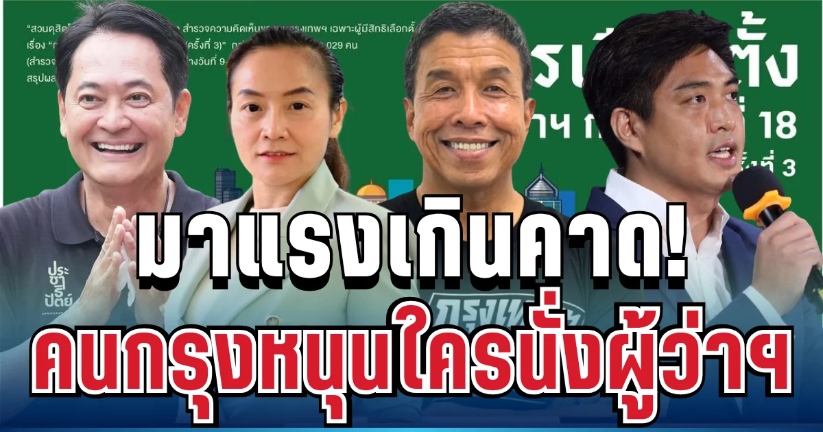 มาแรงเกินคาด! สวนดุสิตโพล เปิดผลสำรวจล่าสุด คนกรุงหนุนใครนั่งผู้ว่าฯ กทม. มากที่สุด
