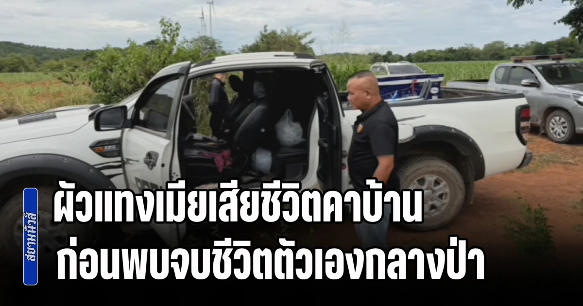 ผัวแทงเมียเสียชีวิตคาบ้าน ขับกระบะหลบหนีความผิด ก่อนพบจบชีวิตตัวเองกลางป่า