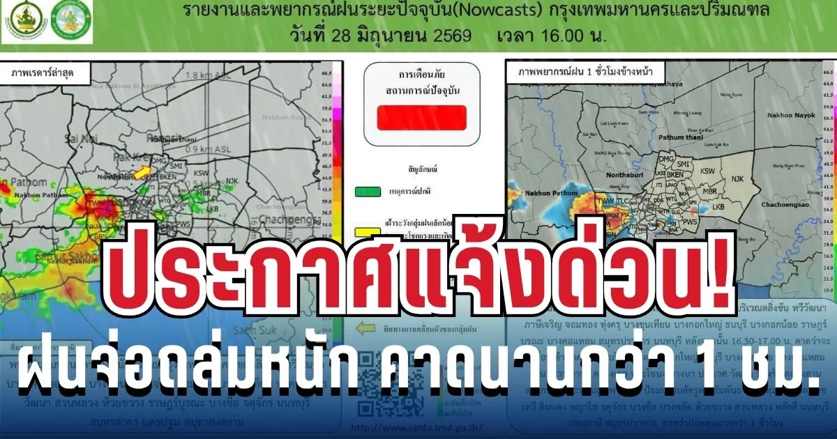 มาอีกแล้ว! กรมอุตุฯ ประกาศแจ้ง พบจังหวัดฝนจ่อถล่ม เย็นนี้ คาดนานกว่า 1 ชม.