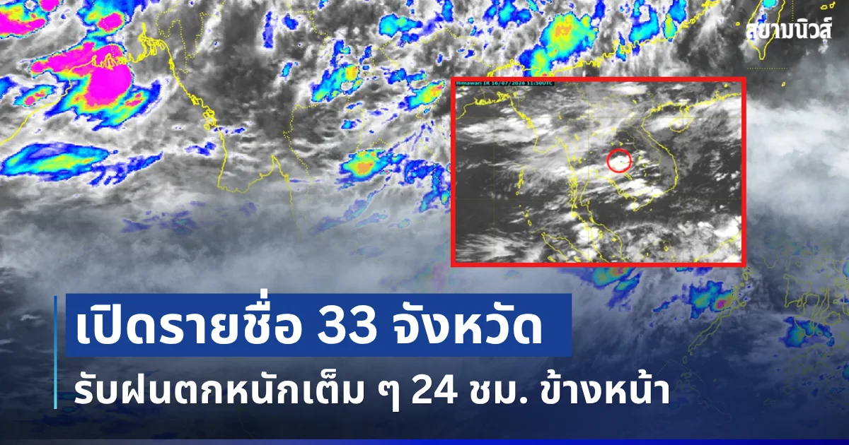 มาหนักแน่! เปิดรายชื่อ 33 จังหวัด กรมอุตุฯ เตือนรับมือฝนตกหนักเต็ม ๆ 24 ชม. ข้างหน้า