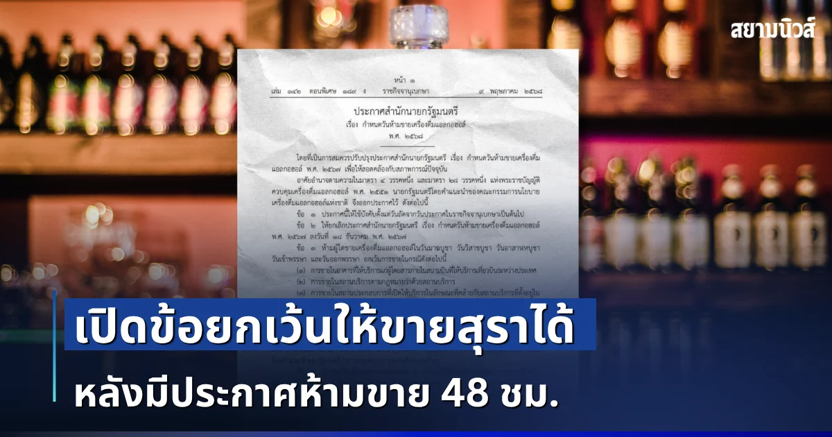 เปิดข้อยกเว้นให้ขายสุราได้ หลังมีประกาศห้ามขาย 48 ชม. ช่วงวันเข้าพรรษา