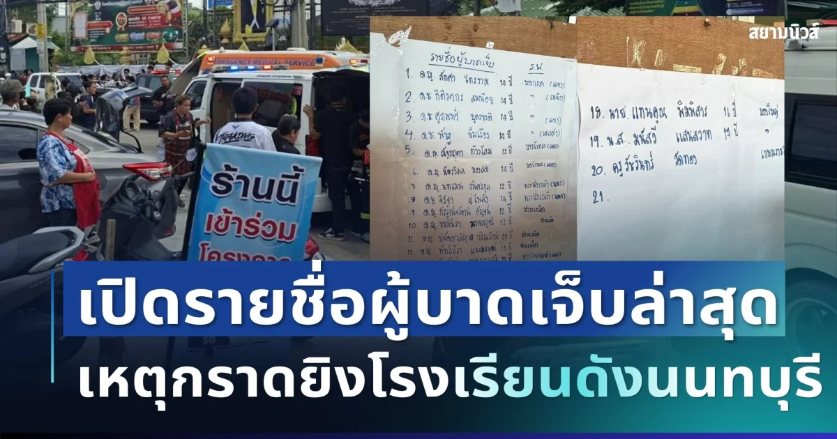 เปิดรายชื่อผู้บาดเจ็บล่าสุด เหตุกราดยิงโรงเรียนดังนนทบุรี