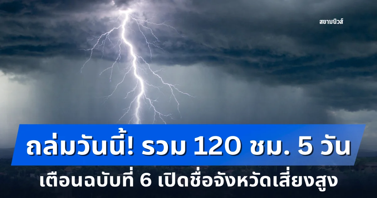 กรมอุตุนิยมวิทยา เตือนฝนตกหนัก ฉบับที่ 6 ถล่มวันนี้ เปิดชื่อจังหวัดเสี่ยงสูง