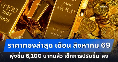 ราคาทองล่าสุด เดือน สิงหาคม 69 พุ่งขึ้น 6,100 บาทแล้ว เช็กการปรับขึ้น-ลง