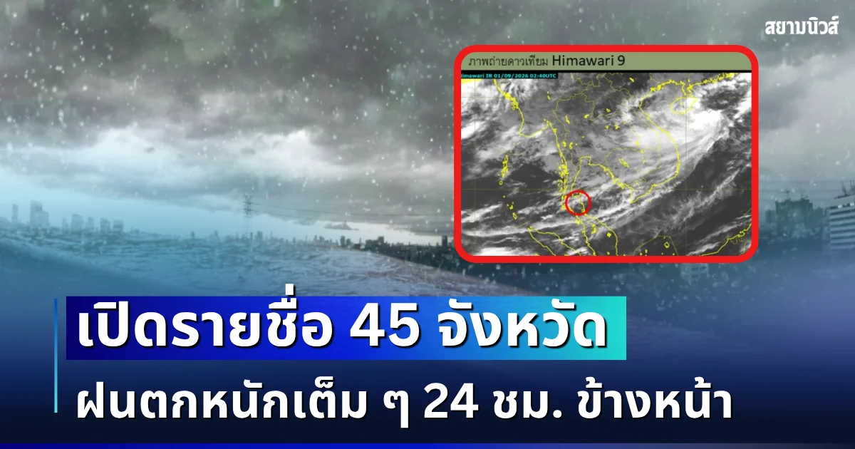 จับตาพายุโซเดล! เปิดรายชื่อ 45 จังหวัด กรมอุตุฯ เตือนรับมือฝนตกหนักเต็ม ๆ 24 ชม. ข้างหน้า