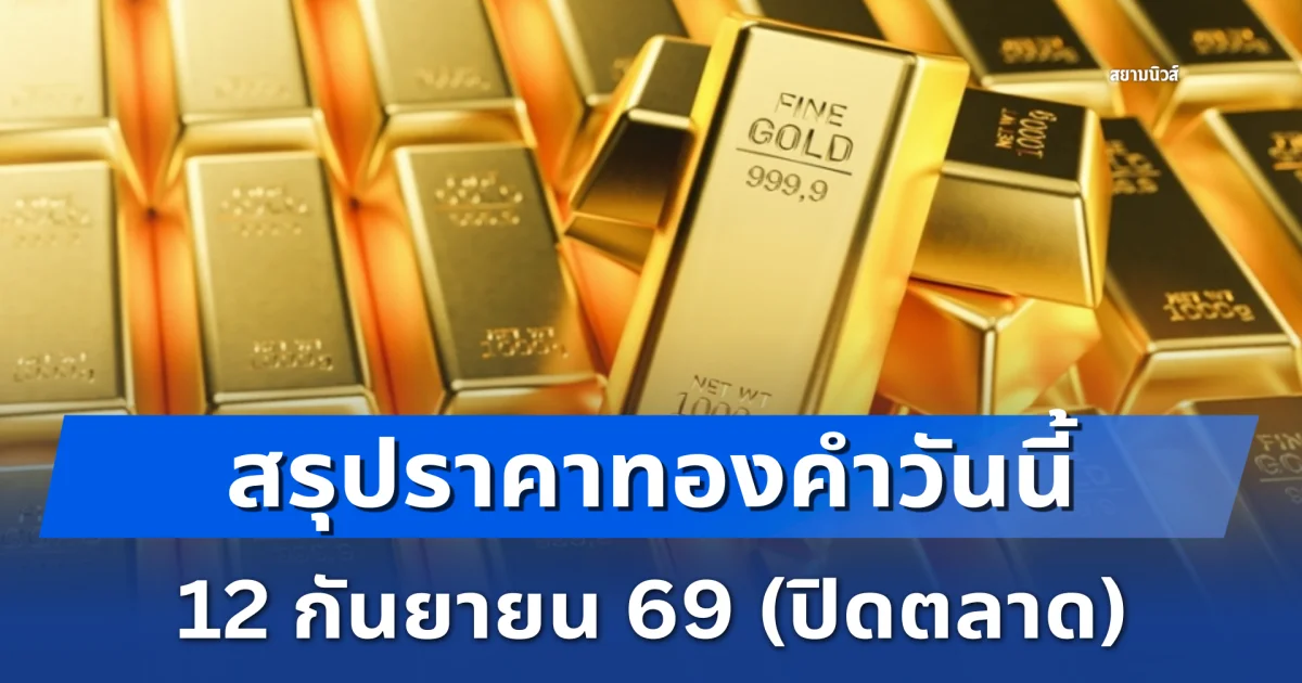 สรุปราคาทองคำวันนี้ 12 กันยายน 69 (ปิดตลาด)