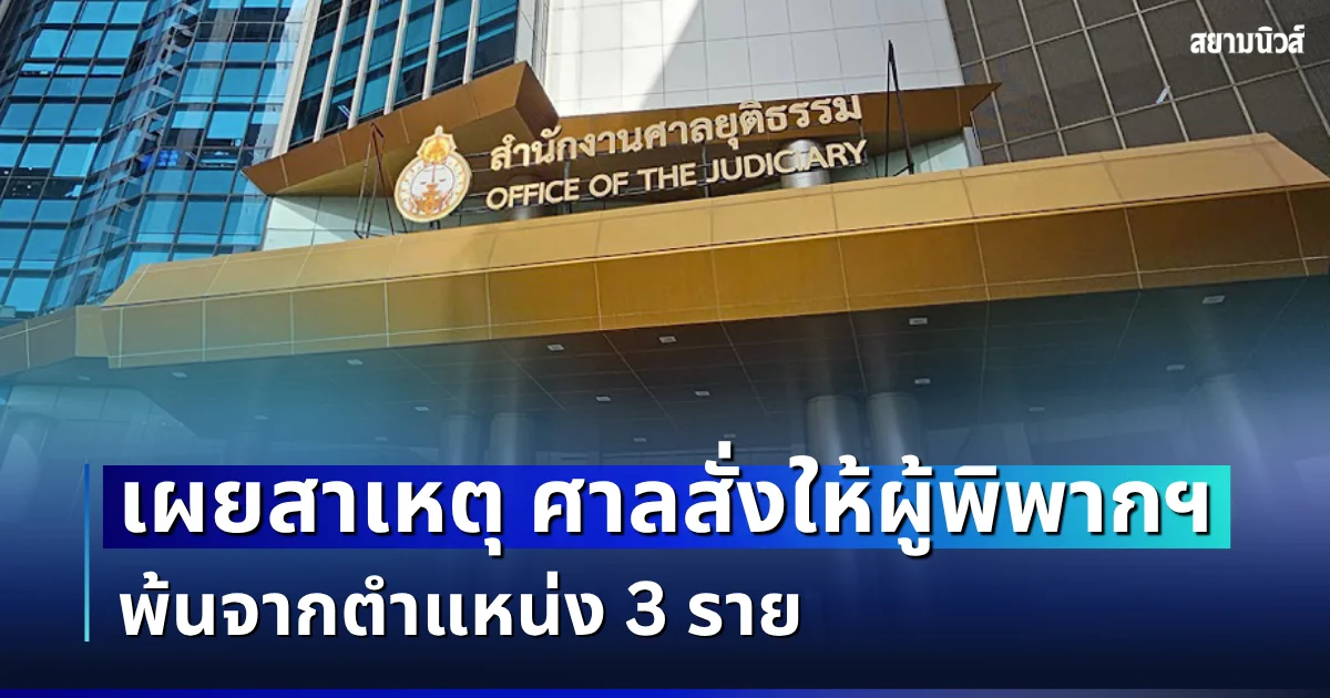 กระจ่างแล้ว! เผยสาเหตุ ศาลสั่งให้ผู้พิพากฯ พ้นจากตำแหน่ง 3 ราย