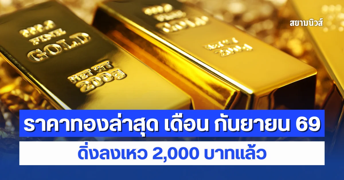 ราคาทองล่าสุด เดือน กันยายน 69 ดิ่งลงเหว 2,000 บาทแล้ว เช็กการปรับขึ้น-ลง