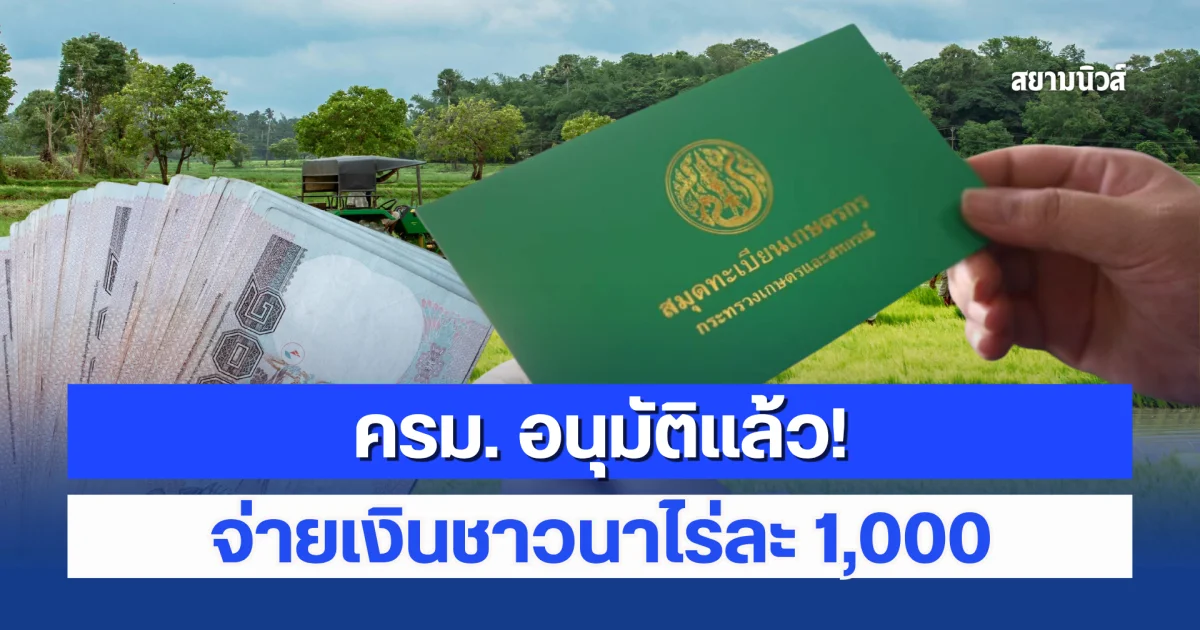 ครม. อนุมัติแล้ว! จ่ายเงินชาวนาไร่ละ 1,000 กลุ่มตกค้าง ปี 68/69